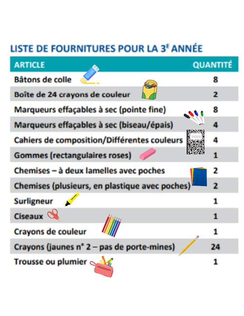 school supplies in french